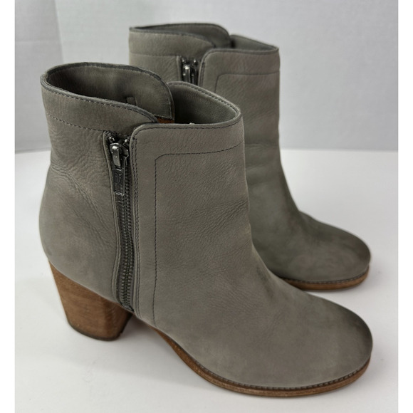 Frye Addie Double Zip Leather Ankle Heeled Boots Gray Distressed Bootie Size 9 B - Picture 2 of 16